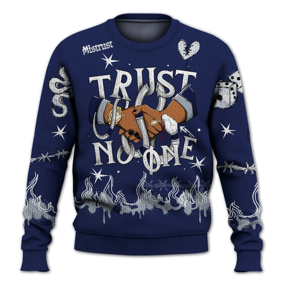 Knitted Sweater To Match Midnight Navy 11s - Trust No One Snake-Bite Doodle Crayon