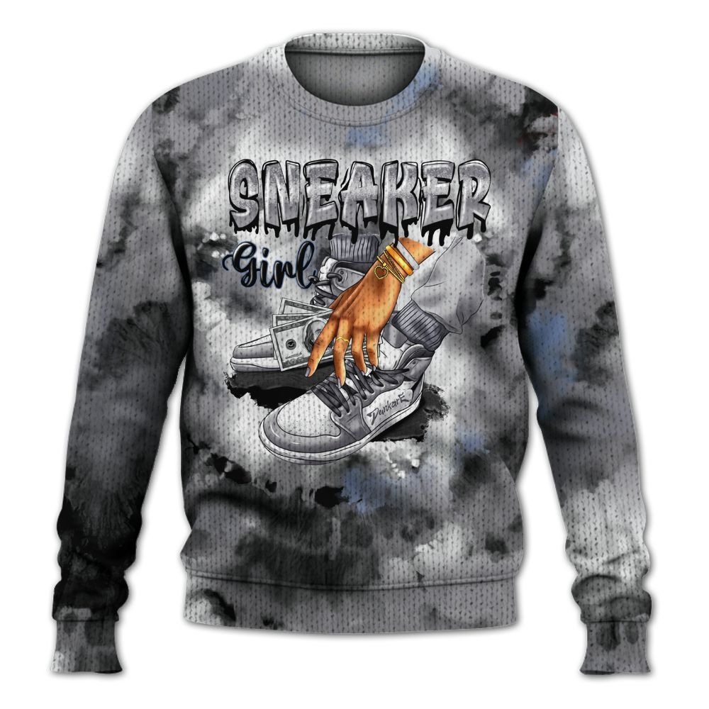 Knitted Sweater To Match Low Cement Grey 11s - SNEAKER Girl Money Drip Tie Dye