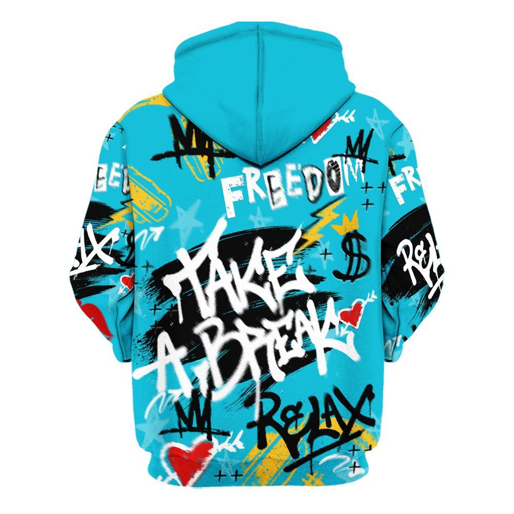 Hoodie To Match Retro Aqua 5s - Take Break Freedom Graffiti Streetwear All Over Print