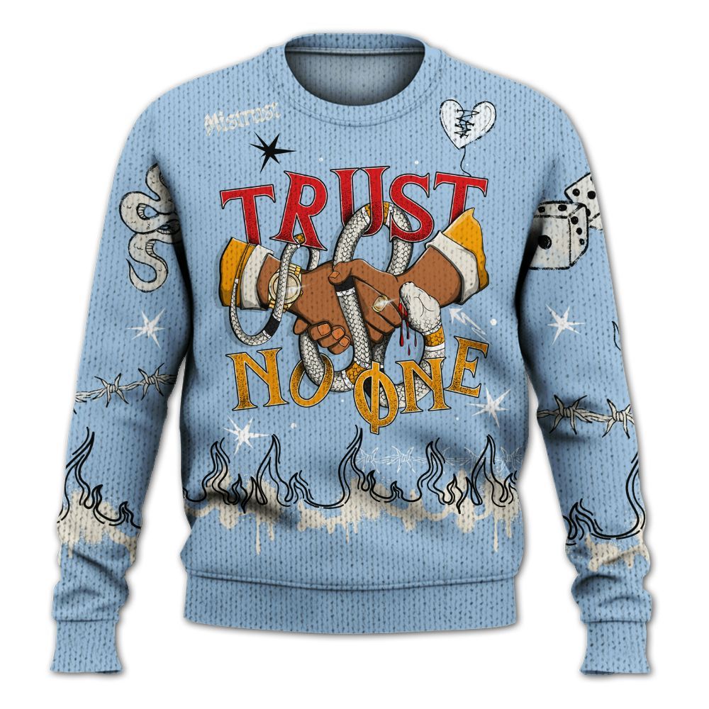 Sweater To Match Retro High OG Pale Ivory Psychic Blue 1s - Trust No One Snake-Bite Doodle Crayon Graphic