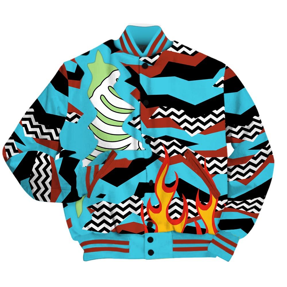 Varsity Jacket To Match SB Dunk Di'Orr Greenwood - Retro Geometric Camouflage Flame Baseball Varsity Jacket Outfit