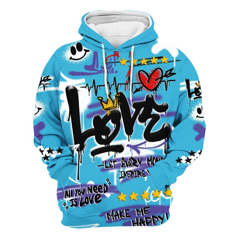 Hoodie To Match Retro Aqua 6s - Happy Love Beats Graffiti Streetwear All Over Print