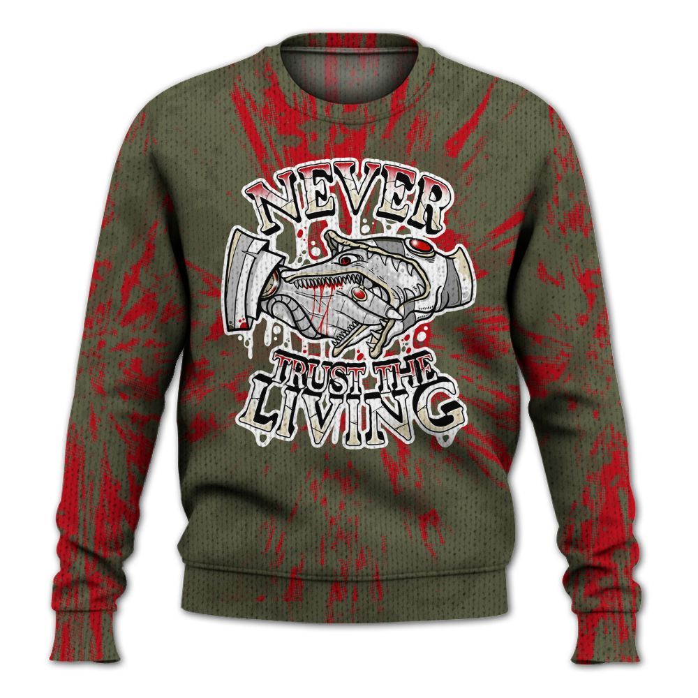 Knitted Sweater To Match Travis Scott Low OG Medium Olive 1s - Never Trusting Living Graphic Halloween