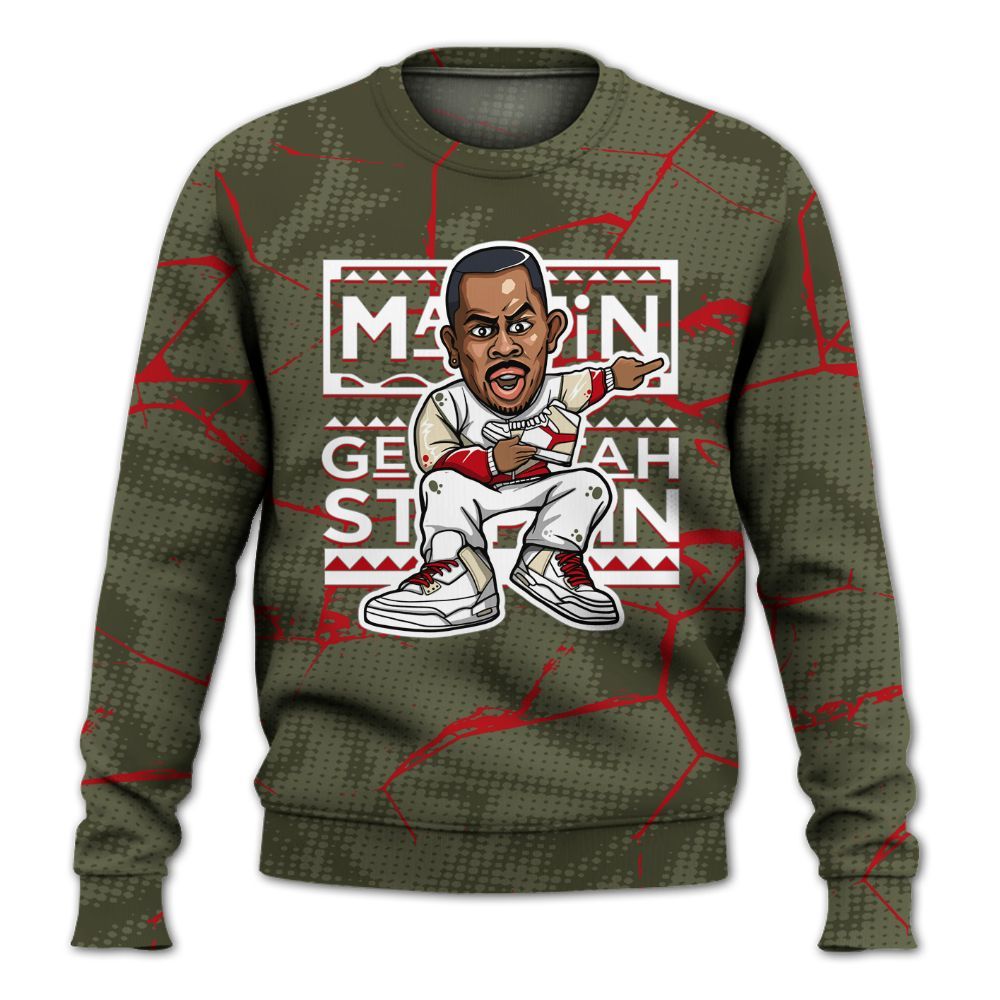 Sweatshirt To Match Travis Scott Low OG Medium Olive 1s - Get Tag Sneakers Steppin' Graphic Crack All Over Print