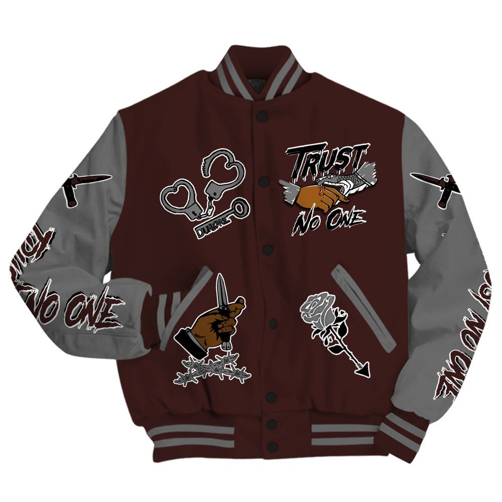 Varsity Jacket To Match Burgundy 5s - Trust No One Dripping All Over Print