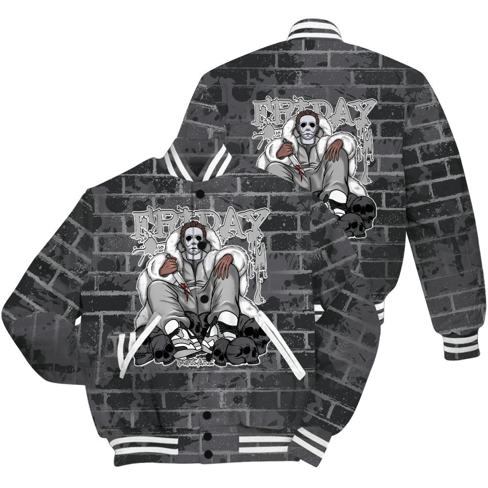 Varsity Jacket To Match White Thunder 4s Shirt - Friday Brick All Over Print