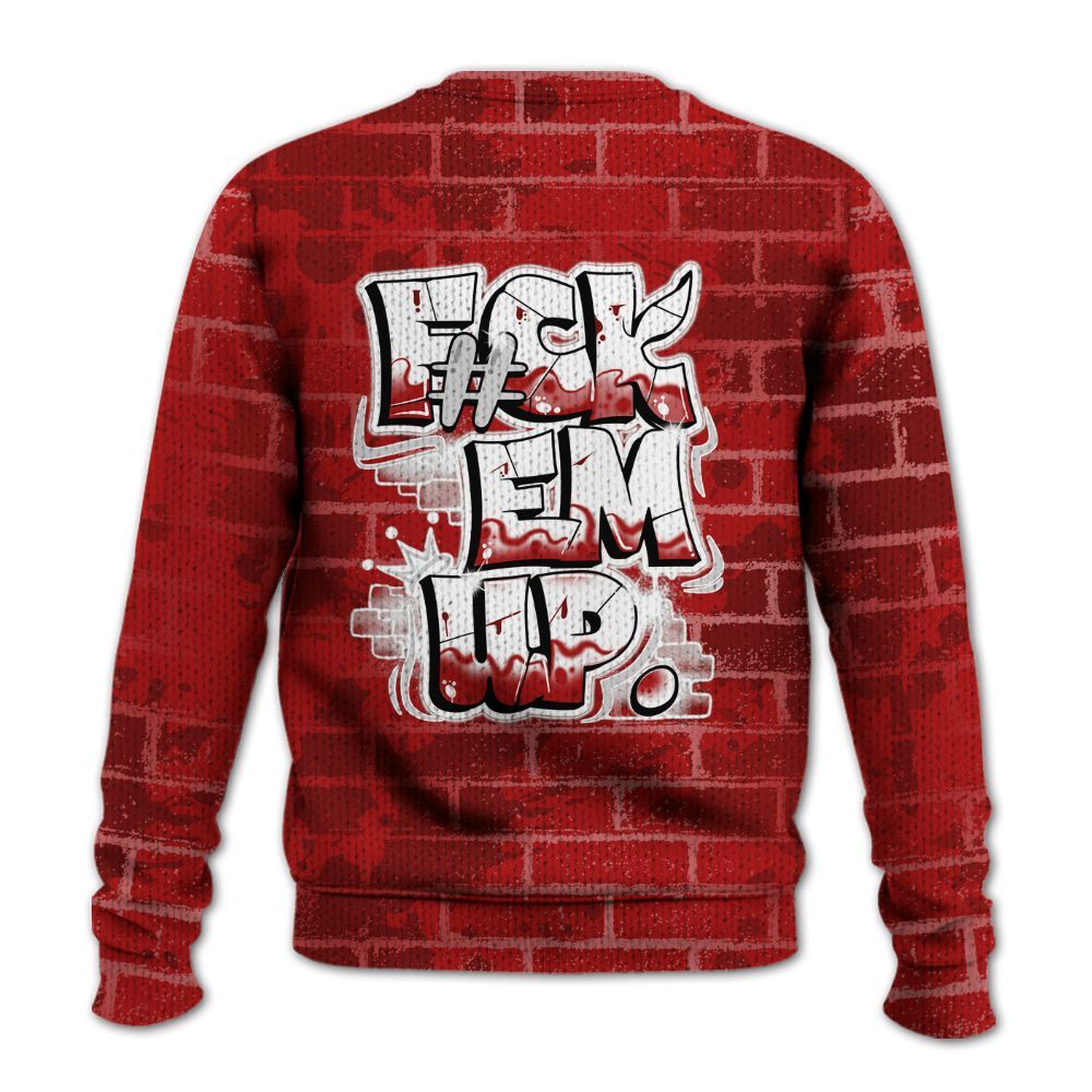 Knitted Sweater To Match Red Taxi 12s - F#ck Em Graphic Brick Art