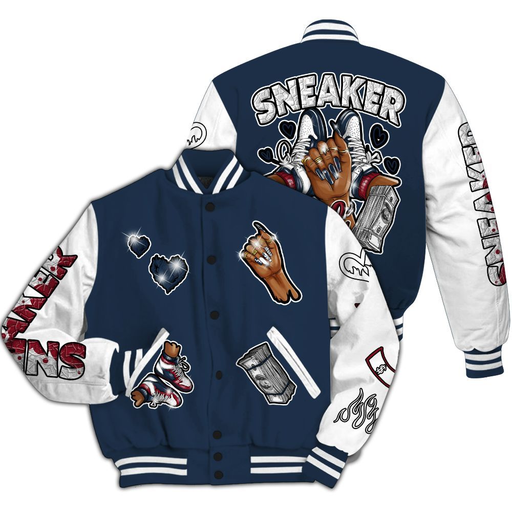 Varsity Jacket To Match White Midnight Navy 6s - Sneakerz Girlz All Over Print