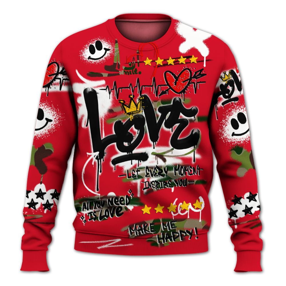 Sweatshirt To Match Air Max 90 Duck Camo Red - Happy Love Beats Graffiti Streetwear All Over Print