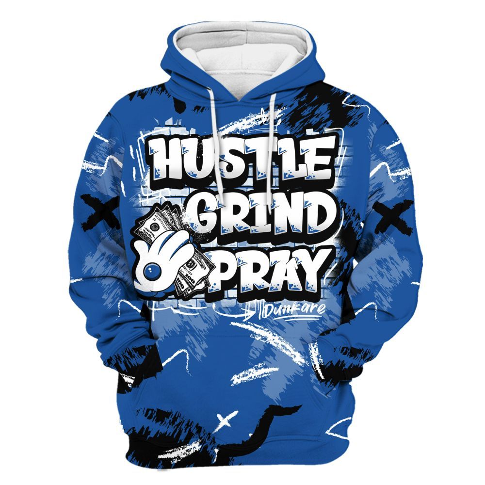 Hoodie To Match Low Space Royal 11s - Hustle Grind Pray Retro All Over Print