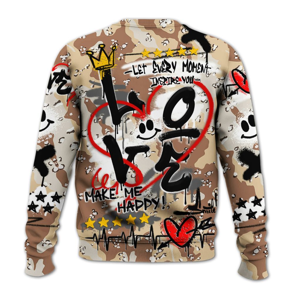 Sweatshirt To Match Desert Camo 3s - Happy Love Beats Graffiti Streetwear All Over Print