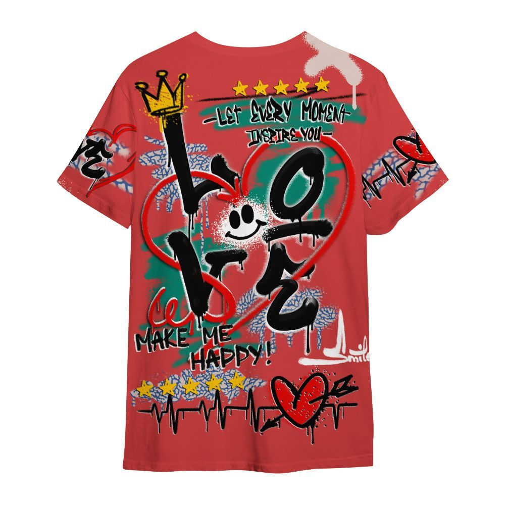 Shirt To Match Retro Chalk & Track Red 3s - Happy Love Beats Graffiti Streetwear All Over Print