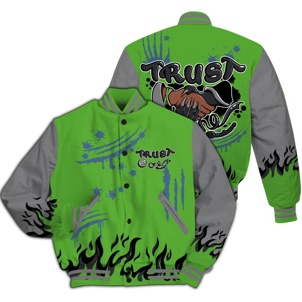 Varsity Jacket To Match Retro Green Bean 5s - Graphic Trust No One All Over Print