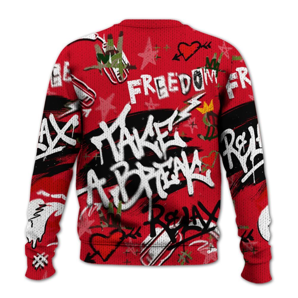 Knitted Sweater To Match Air Max 90 Duck Camo Red - Take Break Freedom Graffiti Streetwear