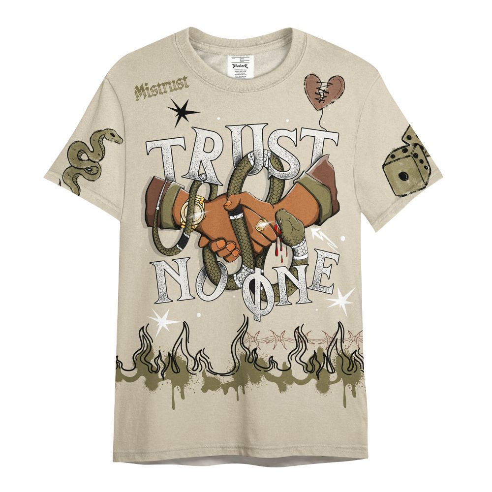 Shirt To Match Sail Neutral Olive 6s - Trust No One Snake-Bite Doodle Crayon All Over Print