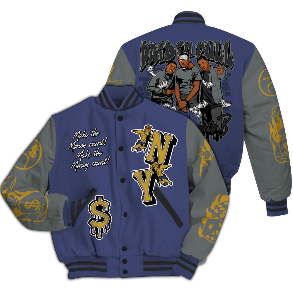 Varsity Jacket To Match Lakeshow 4s - Paid In Full Money Graphic Varsity Jacket All Over Print