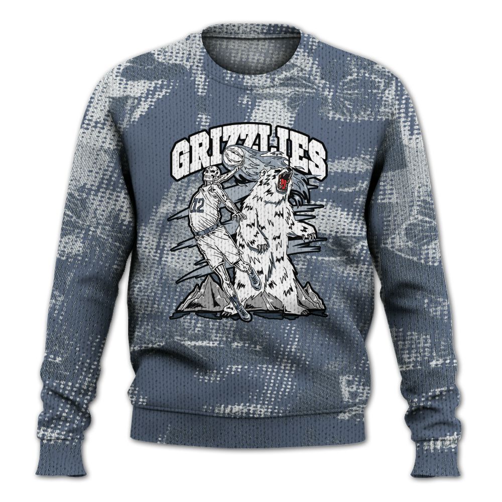 Knitted Sweater To Match Low Diffused Blue 11s - Grizzly Bear Skeleton Brown Sugar