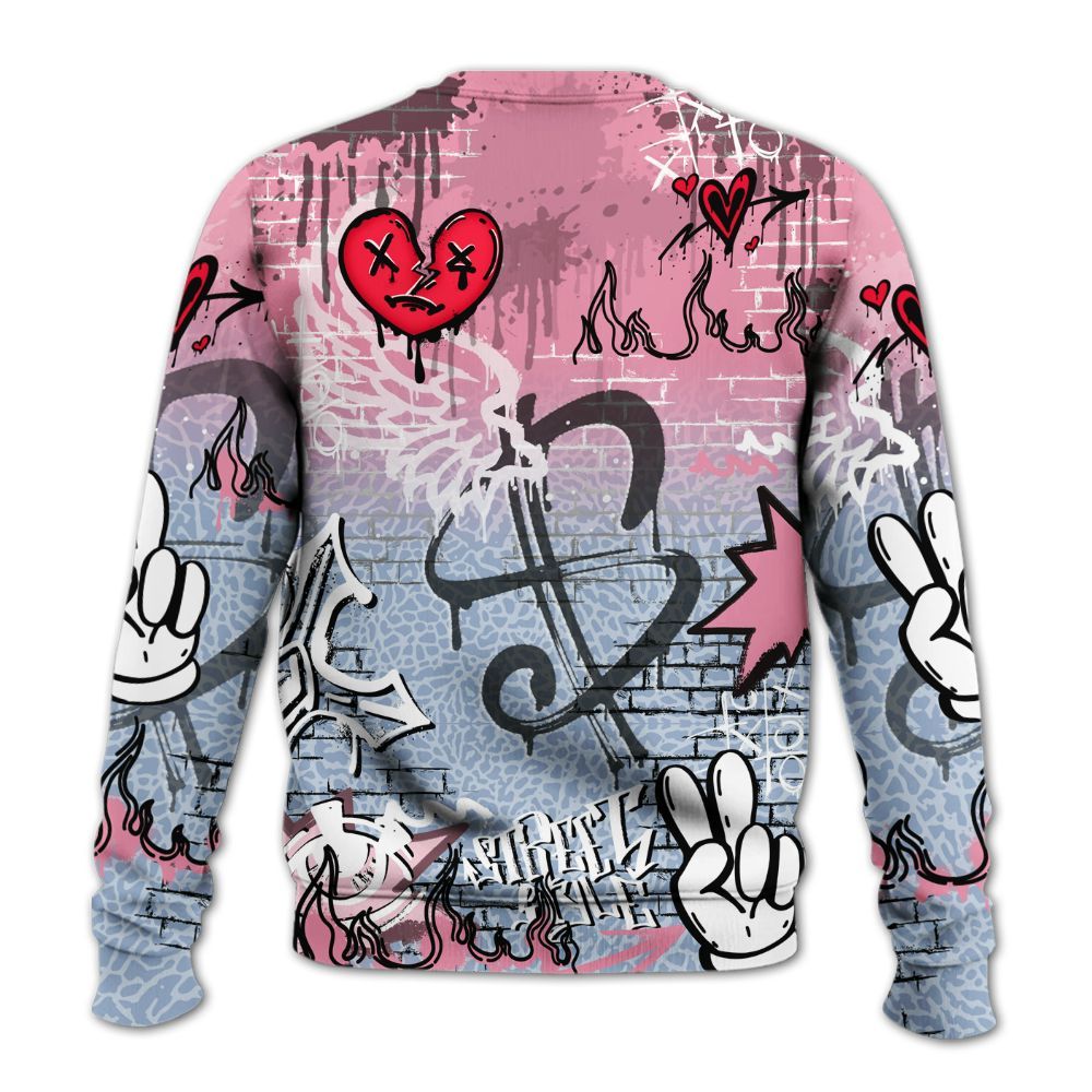 Sweatshirt To Match Denim Pink Glow 3s - Been Dif2erent Drip Graffiti All Over Print