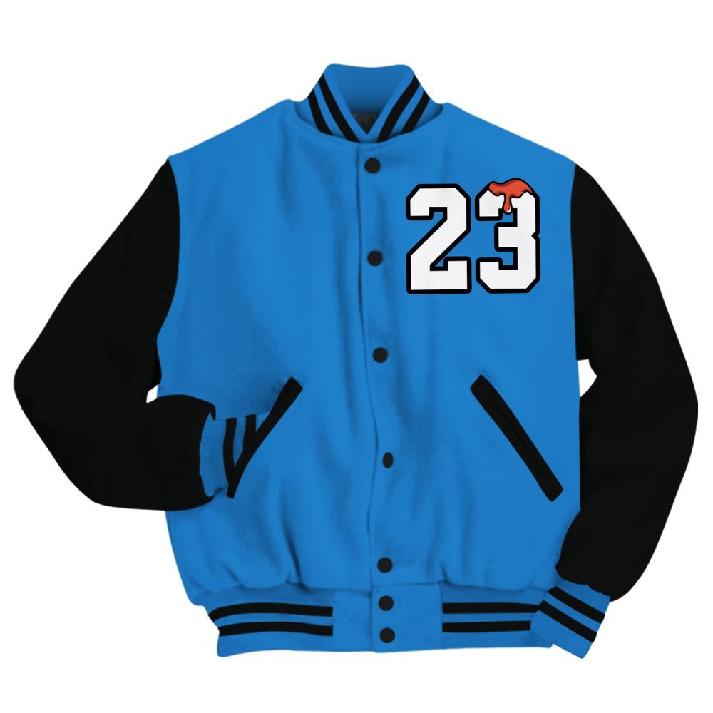 Varsity Jacket To Match Hi-Res Blue 700s - Custom Name Number 23 Drip All Over Print