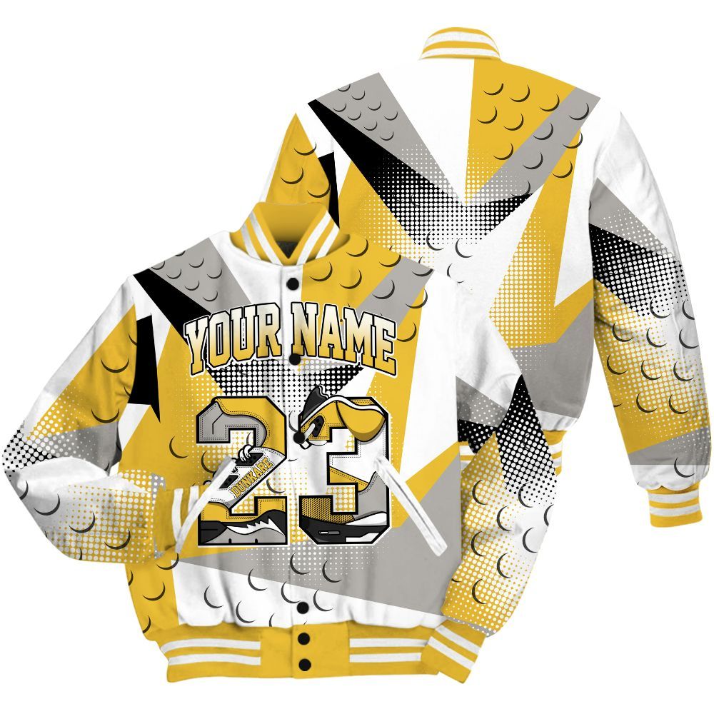 Varsity Jacket To Match Low Yellow Python 11s Shirt, Poly Custom Name Number 23 5s All Over Print