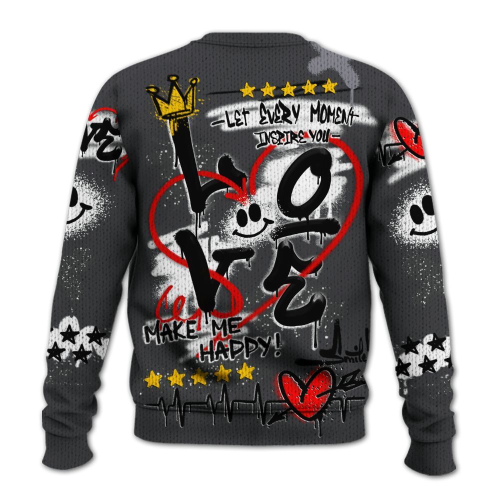 Knitted Sweater To Match Fear 4s - Happy Love Beats Graffiti Streetwear