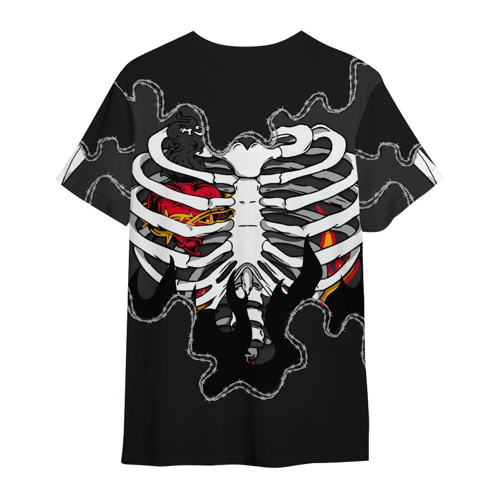 Shirt To Match White Thunder 4s - Skeleton Heart On Fire All Over Print