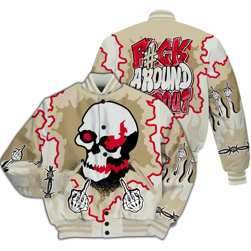 Varsity Jacket To Match El Grito 5s - F Around Find Out Graphic Trapped All Over Print