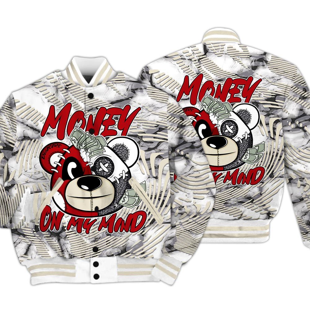 Varsity Jacket To Match Cement Grey 3s - Money On My Mind Bear Fume Varsity Jacket Unisex