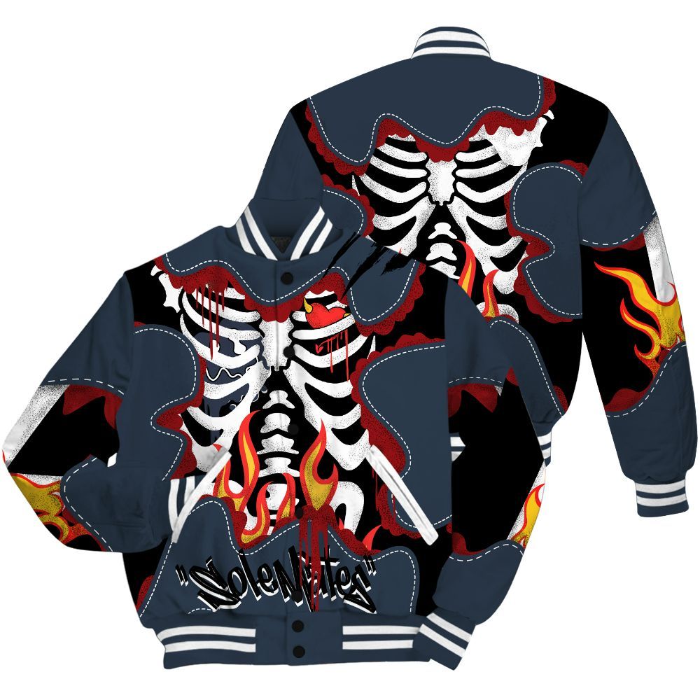 Varsity Jacket To Match Retro Olympic 6s - Skeleton Burning Heart Drip All Over Print