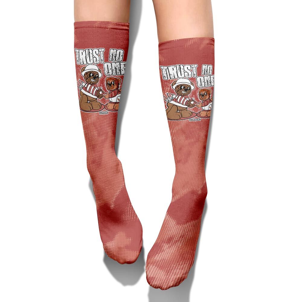 Sock To Match Dune Red 13s - Trust No One Bear Halloween Abstract Halftone