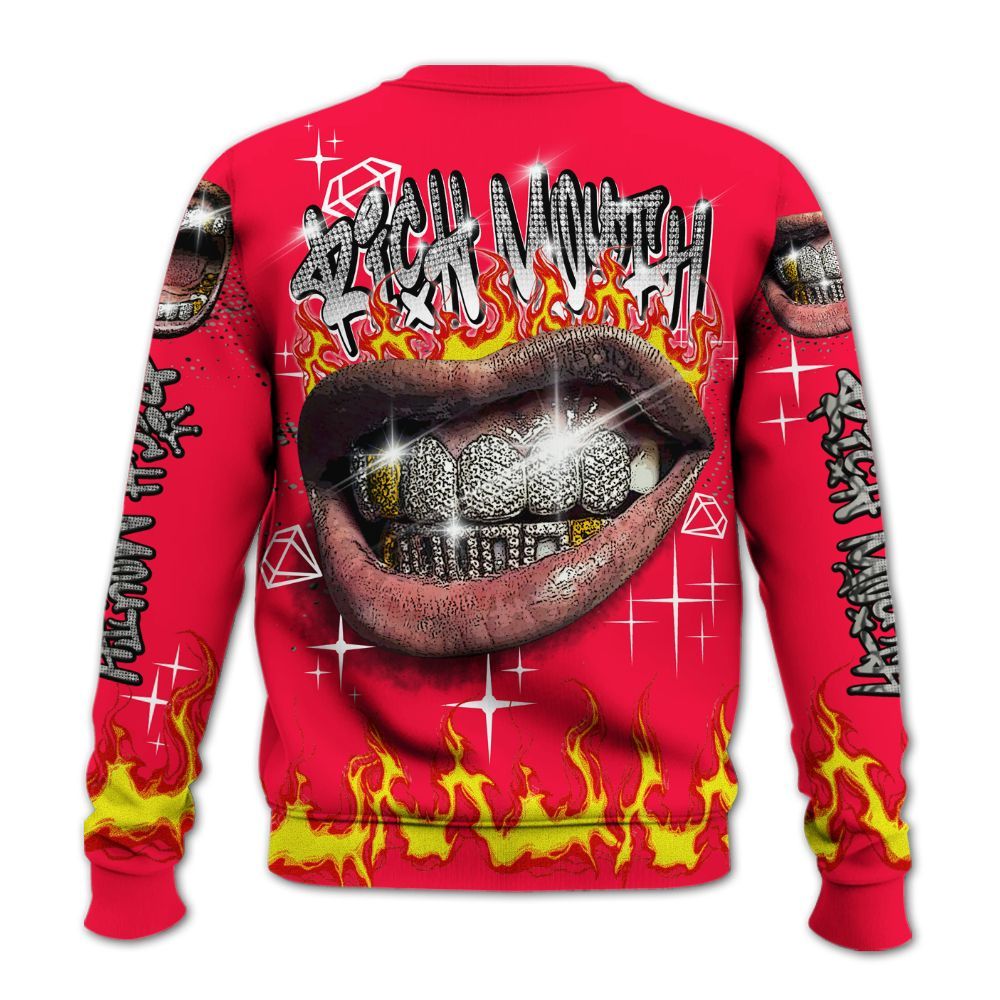 Sweatshirt To Match Retro Fire Red 3s - Rich Mouth Fire Rap Retro 90s All Over Print