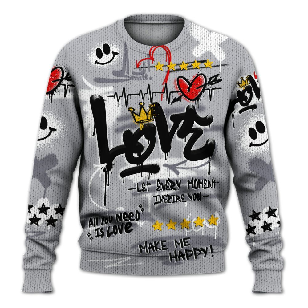 Knitted Sweater To Match Low Cement Grey 11s - Happy Love Beats Graffiti Streetwear