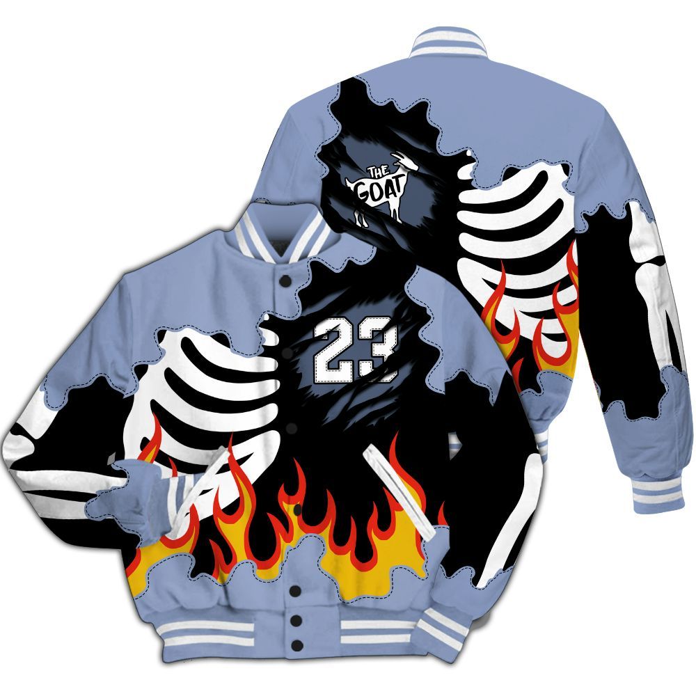 Varsity Jacket To Match Retro Blue Grey 13s - Burning Skeleton 23 G.O.A.T All Over Print
