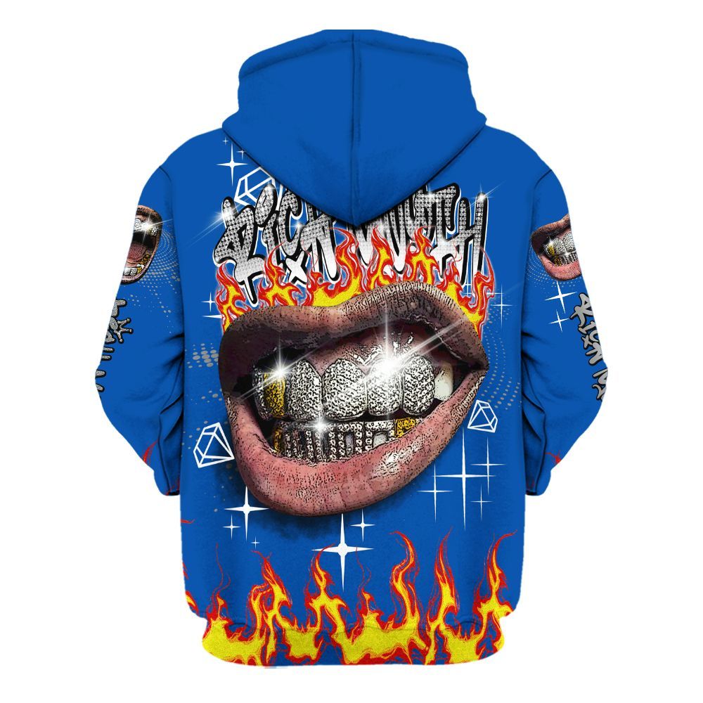 Hoodie To Match Racer Blue 5s - Rich Mouth Fire Rap Retro 90s All Over Print