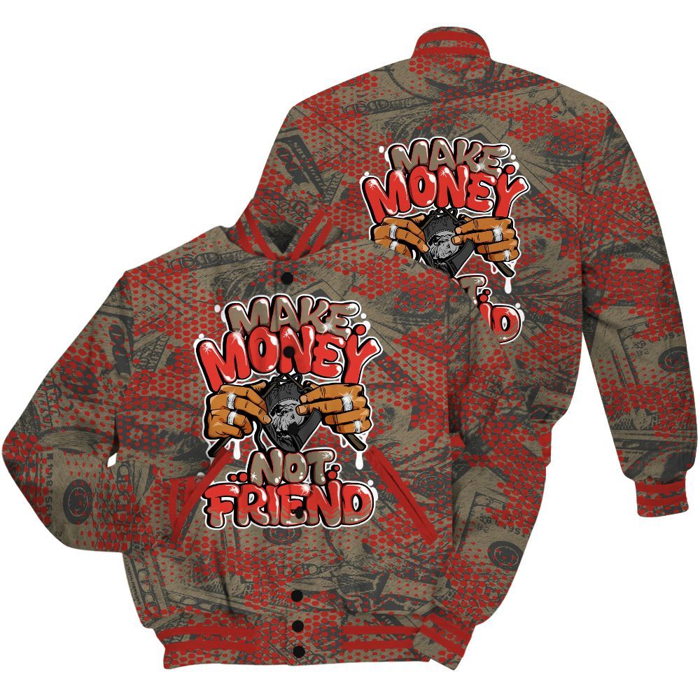 Varsity Jacket To Match Olive 9s Shirt - Make Moneys Not Friend Graphic Banknotes All Over Print