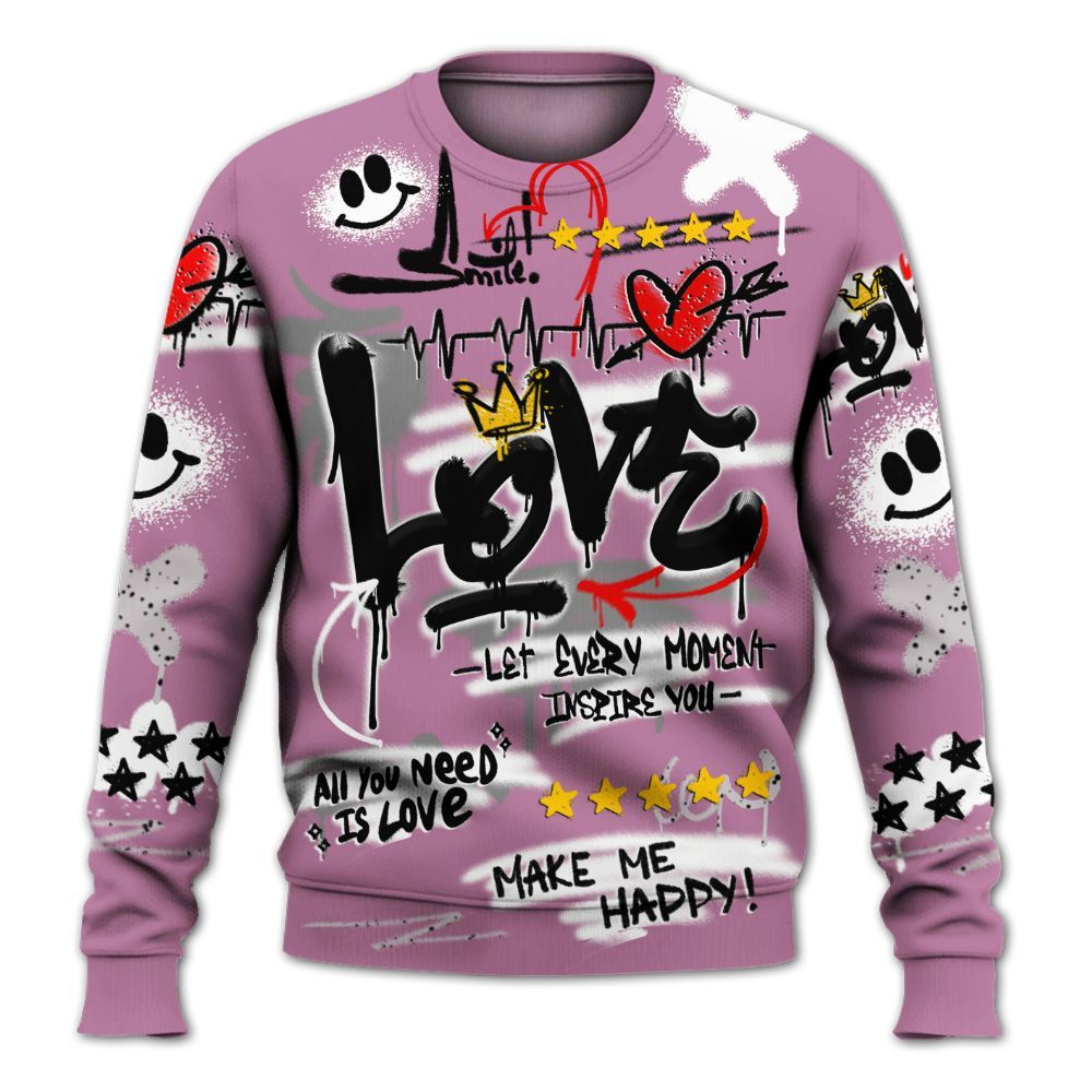 Sweatshirt To Match Neutral Grey Black White Orchid 4s - Happy Love Beats Graffiti Streetwear All Over Print