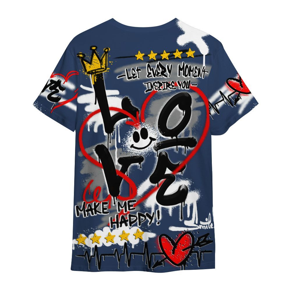 Shirt To Match Low 85 Metallic Blue 1s - Happy Love Beats Graffiti Streetwear All Over Print