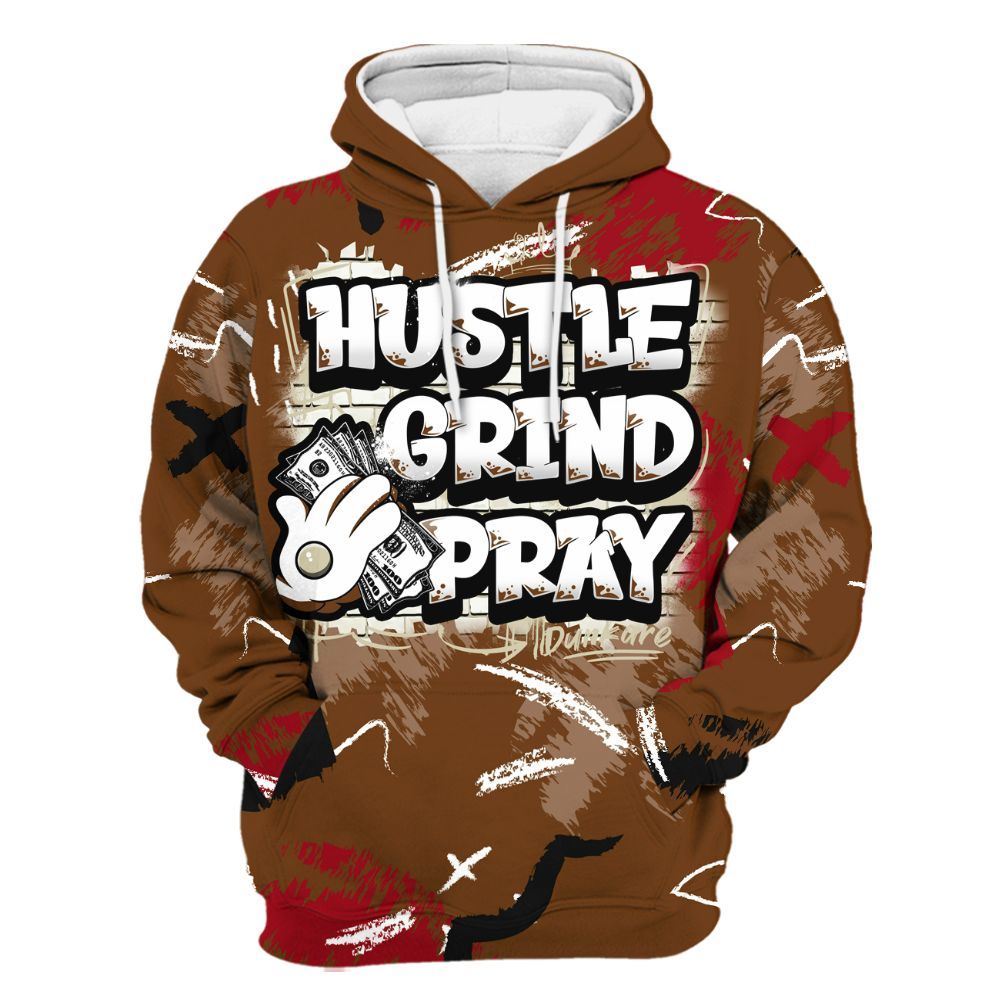 Hoodie To Match Archaeo Brown 5s - Hustle Grind Pray Retro All Over Print