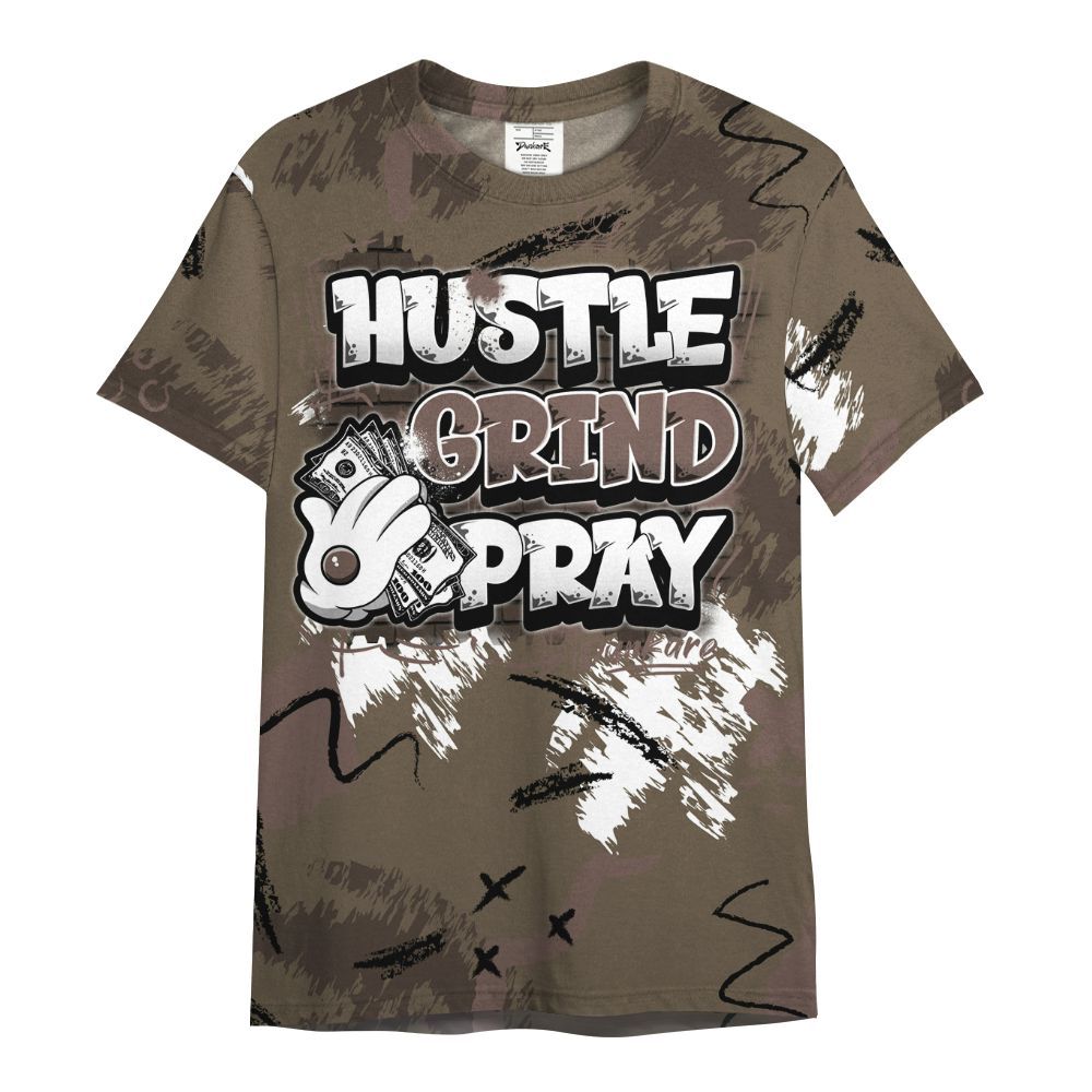 Shirt To Match AMM Dark Mocha 4s - Hustle Grind Pray Graphic Street Style All Over Print
