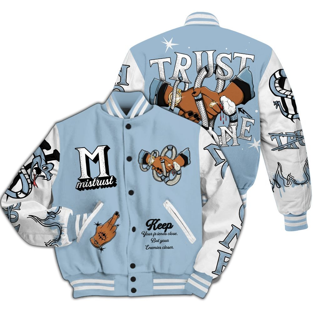 Varsity Jacket To Match Mid Ice Blue 1s - Trust No One Snake-Bite Street Style All Over Print