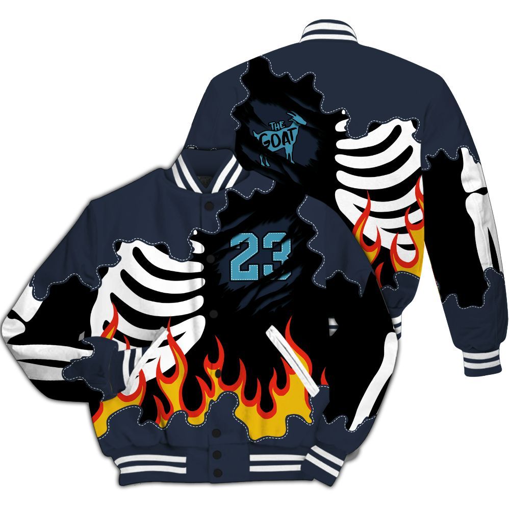 Varsity Jacket To Match Retro Obsidian 13s - Burning Skeleton 23 G.O.A.T All Over Print