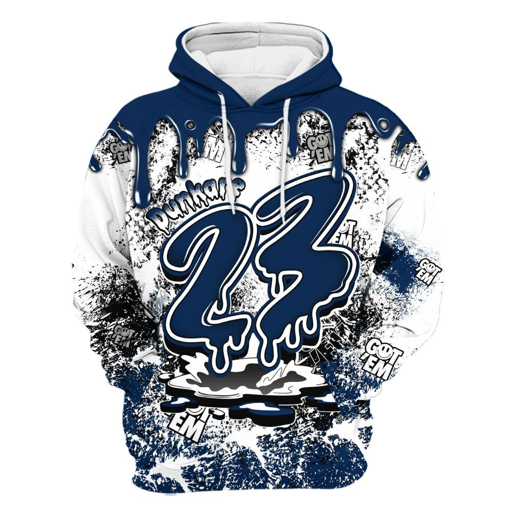 Hoodie To Match Dunk Low White Midnight Navy - Dripping 23 Drip All Over Print