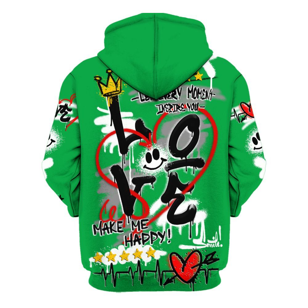 Hoodie To Match Low Lucky Green 1s - Happy Love Beats Graffiti Streetwear All Over Print