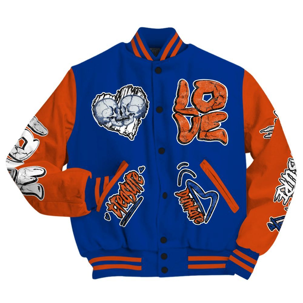 Varsity Jacket To Match Mid Knicks 1s - Skull Bear All Over Print