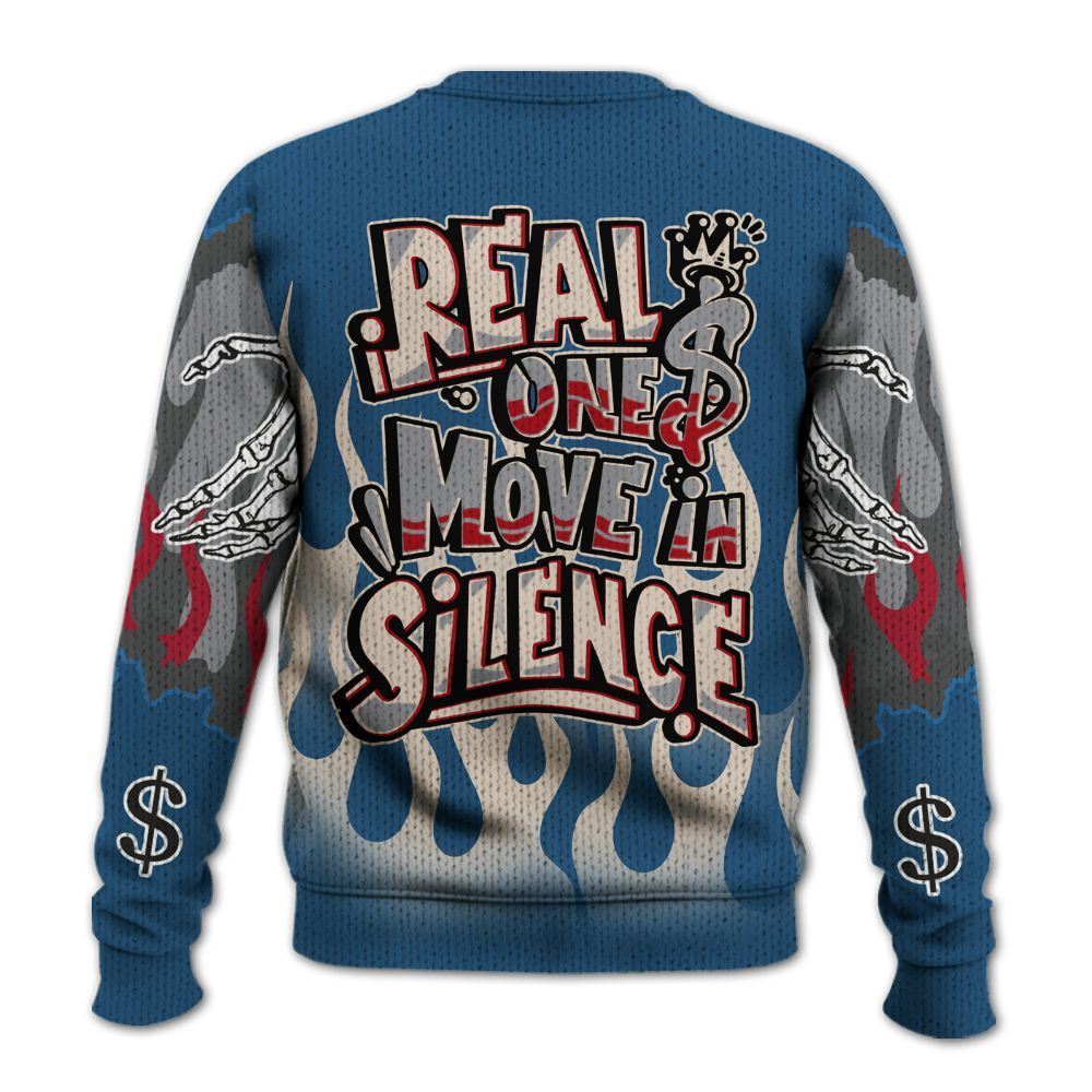 Knitted Sweater To Match Rare Air 3s - Ones Move In Silence Graphic Trapped
