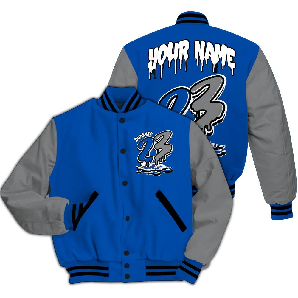 Varsity Jacket To Match Racer Blue 5s - Custom Name 23 Drip All Over Print