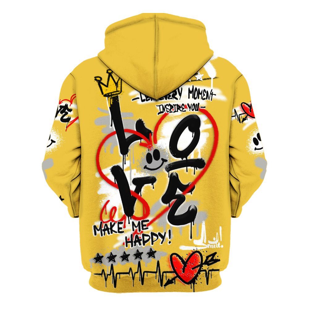 Hoodie To Match Low Yellow Python 11s - Happy Love Beats Graffiti Streetwear All Over Print