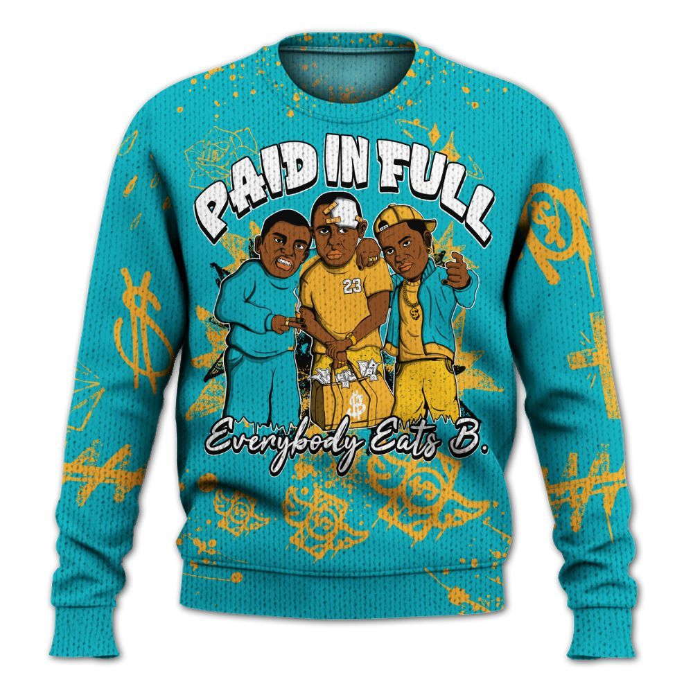 Knitted Sweater To Match Retro Aqua 5s - Everybody Paid In Full Crayon