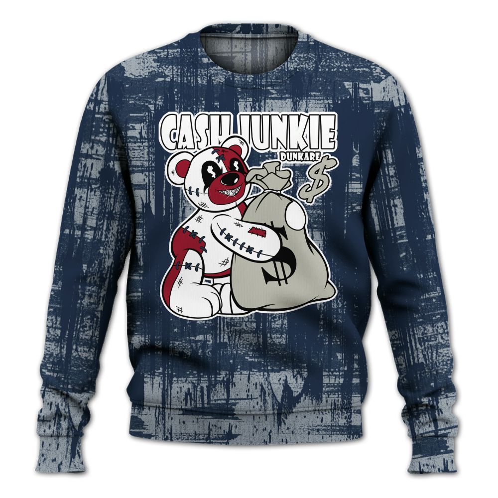 Sweatshirt To Match White Midnight Navy 6s - Cashs Junkie Bear Glitch Art All Over Print