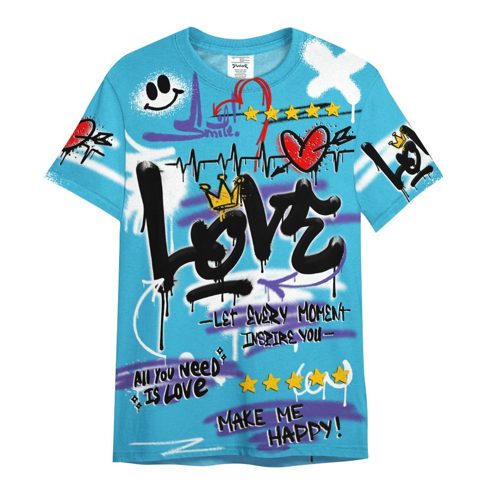 Shirt To Match Retro Aqua 6s - Happy Love Beats Graffiti Streetwear All Over Print